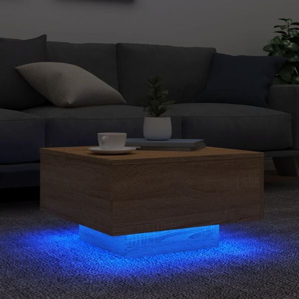vidaXL Tavolino da Soggiorno con Luci LED Rovere Sonoma 55x55x31 cm