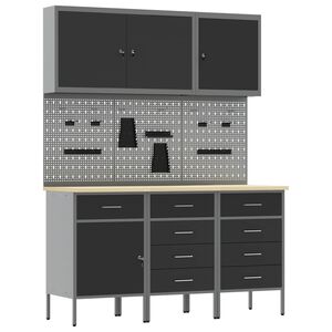 vidaXL Mobile da lavoro con cassetto 8 pz Nero e Grigio