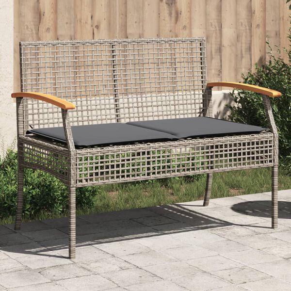 vidaXL Panca da Giardino con Cuscino Grigia Polyrattan e Legno Acacia