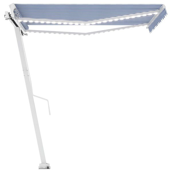 vidaXL Tenda da Sole Retrattile Manuale con LED 350x250cm Blu e Bianco