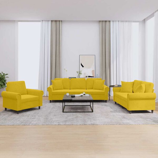 vidaXL Set di Divani 3 pz con Cuscini Giallo in Velluto
