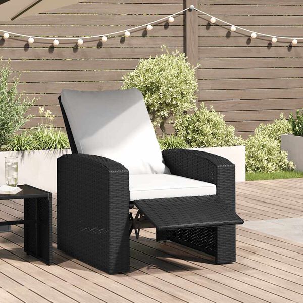 vidaXL Poltrona Reclinabile da Giardino con Cuscini Polyrattan Nera