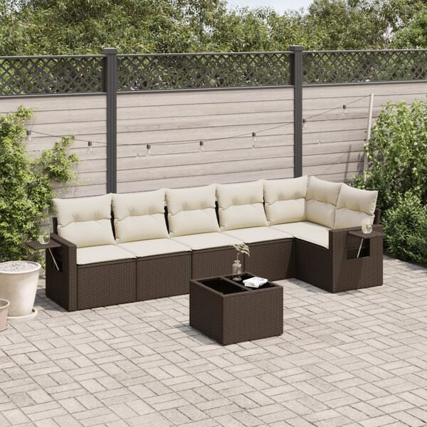 vidaXL Set Divani da Giardino 7 pz con Cuscini Marrone in Polyrattan