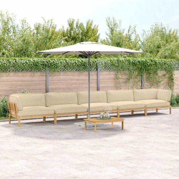 vidaXL Set di divani con cuscino 6 pcs Beige Legno di Acacia Massello