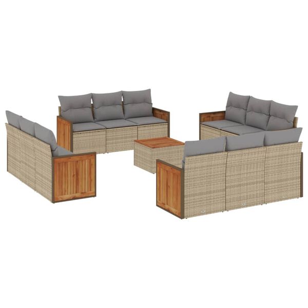 vidaXL Set Divano da Giardino 13 pz con Cuscini Beige in Polyrattan