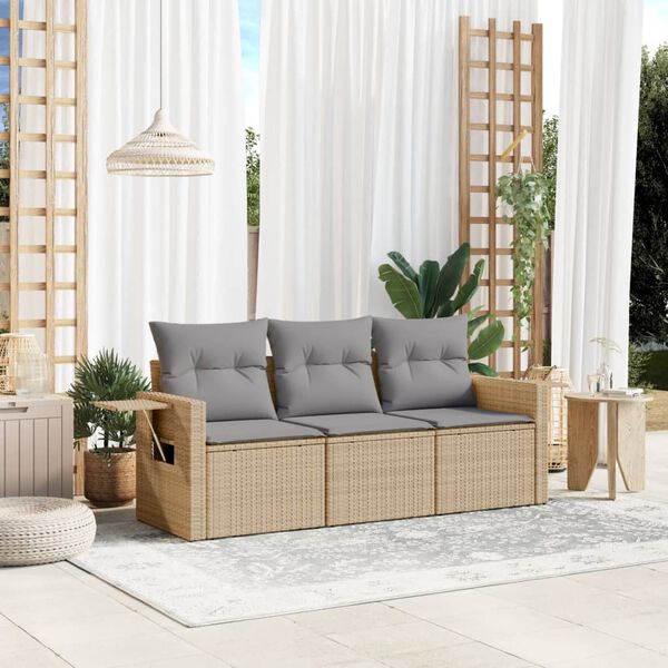 vidaXL Set Divano da Giardino 3 pz con Cuscini Beige in Polyrattan
