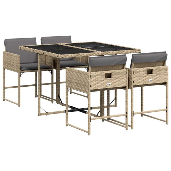 vidaXL Set Pranzo da Giardino 5 pz con Cuscini Beige Misto Polyrattan