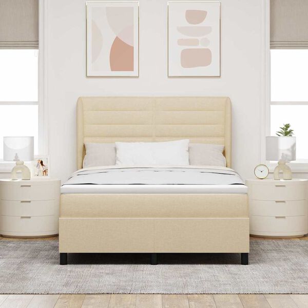vidaXL Letto a molle con materasso Crema 140 x 200 cm Tessuto