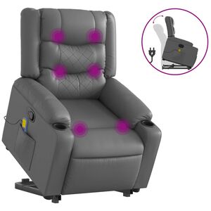 vidaXL Poltrona Alzapersona Reclinabile Massaggio Grigio Similpelle
