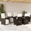 vidaXL Set da Pranzo per Giardino con cuscino 7 pcs Marrone polyrattan
