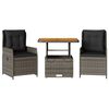 vidaXL Set da Bistr&ograve; 3 pz con Cuscini Grigio in Polyrattan