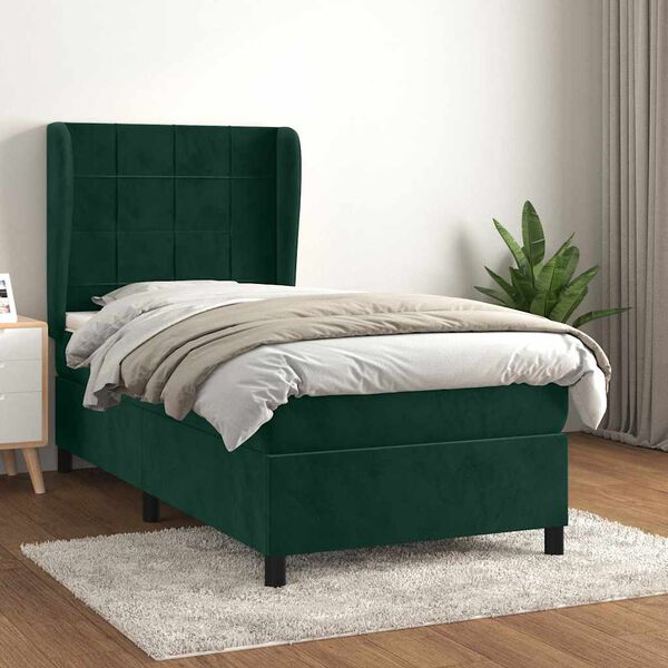 vidaXL Giroletto a Molle con Materasso Verde Scuro 90x190 cm Velluto