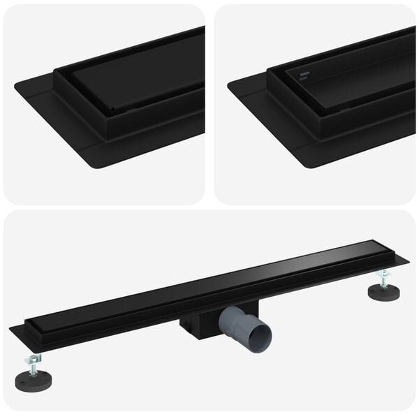 vidaXL Drenaggio doccia 2 in 1 Nero 80 cm Acciaio Inox 304