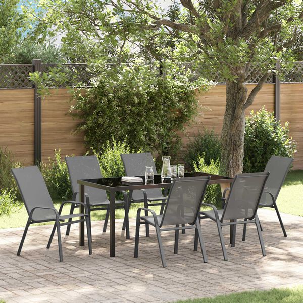 vidaXL Set da Pranzo per Giardino 7 pcs Grigio e Nero