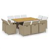 vidaXL Set da Pranzo da Giardino 11 pz con Cuscini in Polyrattan Beige