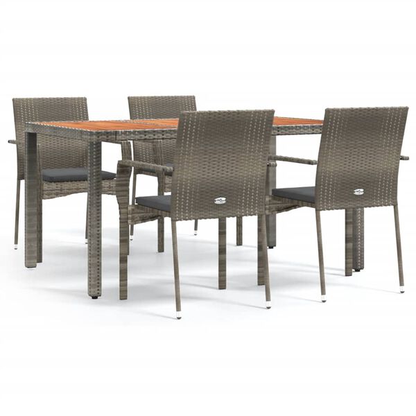 vidaXL Set da Pranzo da Giardino 5 pz con Cuscini in Polyrattan Grigio