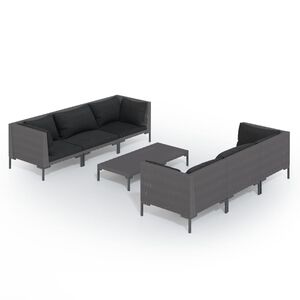 vidaXL Set Divani da Giardino 7 pz con Cuscini Polyrattan Grigio Scuro