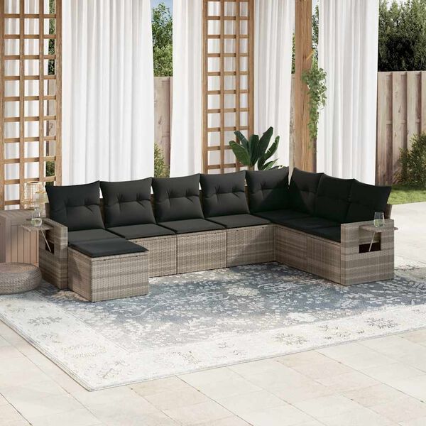 vidaXL Set Divano da Giardino 8pz con Cuscini Grigio Chiaro Polyrattan