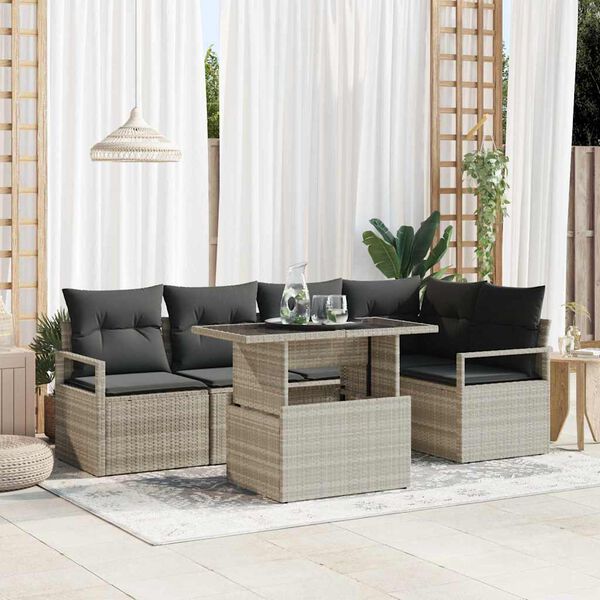 vidaXL Set Divano da Giardino 6 pcs Grigio chiaro polyrattan