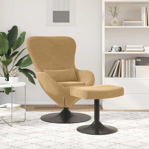 vidaXL Sedia Egg con Pouf Marrone Velluto