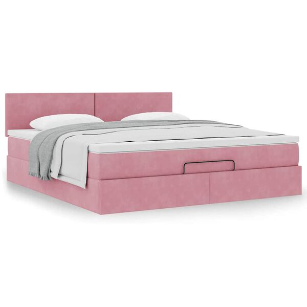 vidaXL Struttura Letto Pouf con Materasso Rosa 180x200 cm in Velluto