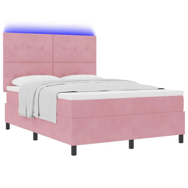vidaXL Letto a Sorgente LED con materasso Rosa 140 x 200 cm Velluto