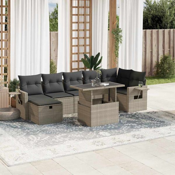 vidaXL Set Divano da Giardino 8pz con Cuscini Grigio Chiaro Polyrattan