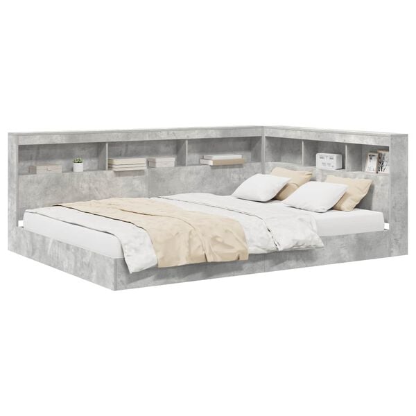 vidaXL Letto Libreria Grigio cemento 140 x 200 cm Legno multistrato