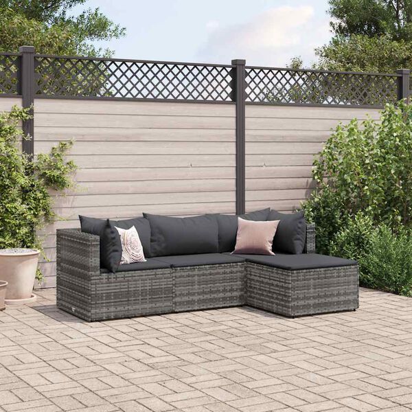 vidaXL Set Divani da Giardino 4 pz con Cuscini in Polyrattan Grigio