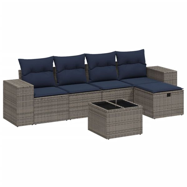 vidaXL Set Divano da Giardino 6 pz con Cuscini Grigio in Polyrattan