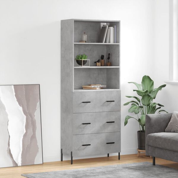 vidaXL Credenza Grigio Cemento 69,5x34x180 cm in Legno Multistrato