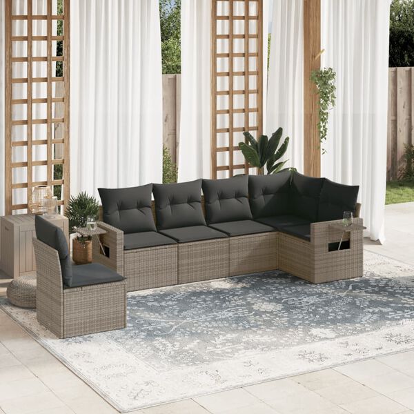 vidaXL Set Divano da Giardino 6 pz con Cuscini Grigio in Polyrattan