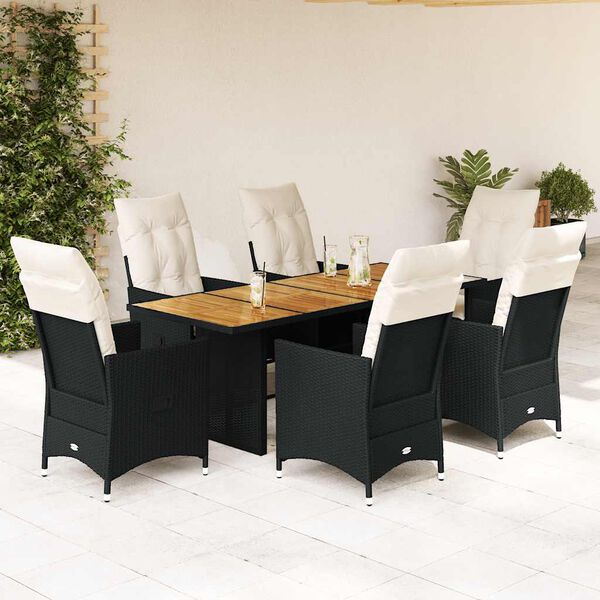 vidaXL Set da Pranzo da Giardino 7 pz Nero con Cuscini in Polyrattan