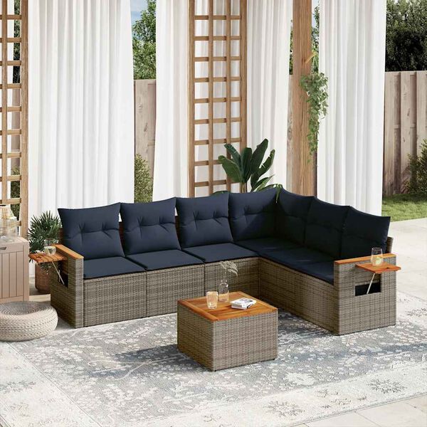 vidaXL Set Divani da Giardino 7 pz con Cuscini Grigio in Polyrattan