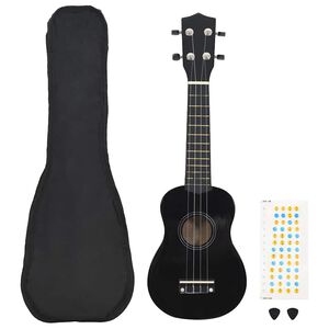 vidaXL Set Ukulele Soprano con Borsa per Bambini Nera 21"