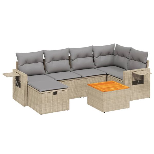 vidaXL Set Divano da Giardino 7 pz con Cuscini Beige Misto Polyrattan