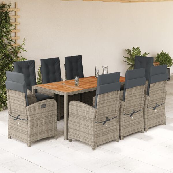 vidaXL Set da Pranzo da Giardino 9 pz con Cuscini in Polyrattan Grigio