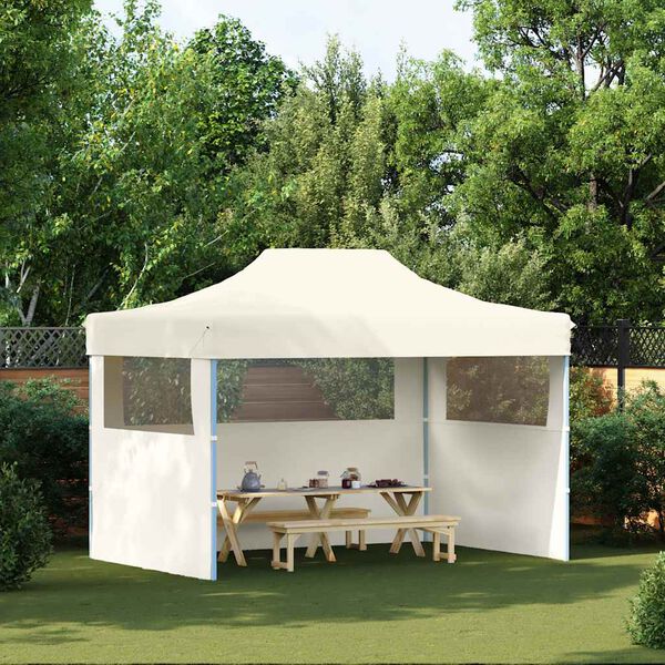 vidaXL Gazebo Professionale Pieghevole con 3 Pareti 3x4m Acciaio Crema