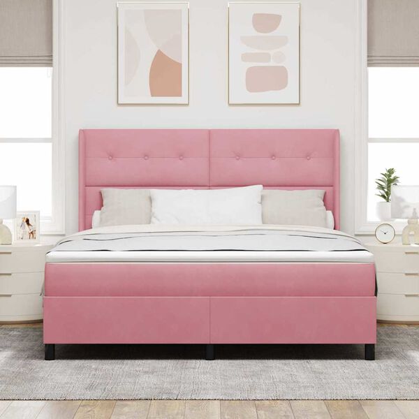 vidaXL Letto a molle con materasso Rosa 180 x 200 cm Velluto