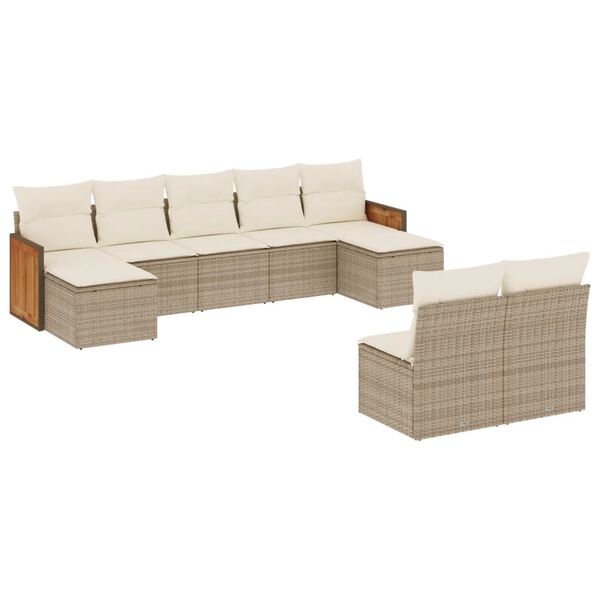 vidaXL Set Divano da Giardino 9 pz con Cuscini Beige in Polyrattan