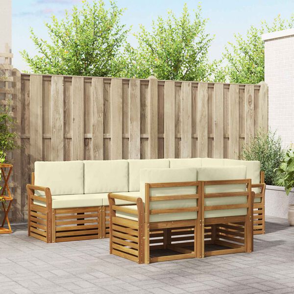 vidaXL Set divano sezionale con cuscino 7 pcs Naturale e Crema