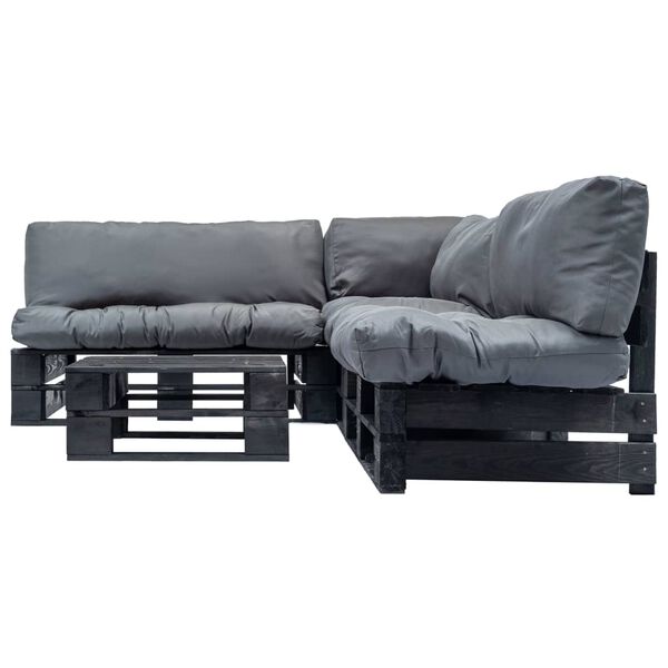 vidaXL Set Divani da Giardino Pallet 4 pz con Cuscini Grigi in Legno