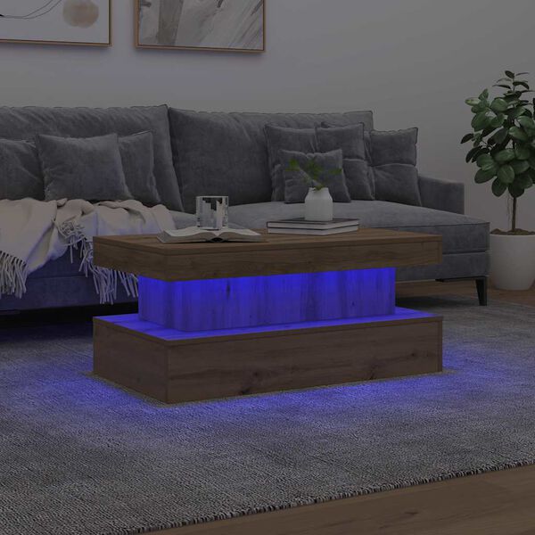 vidaXL Tavolino da Salotto con Luci LED Rovere Artigianale 90x50x40 cm