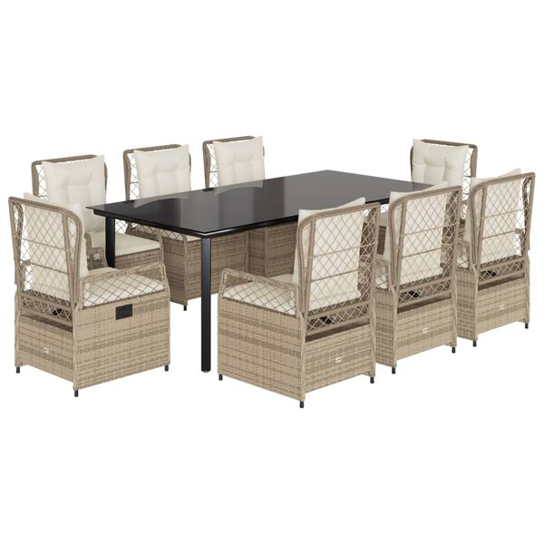 vidaXL Set da Pranzo da Giardino 9 pz con Cuscini Beige in Polyrattan