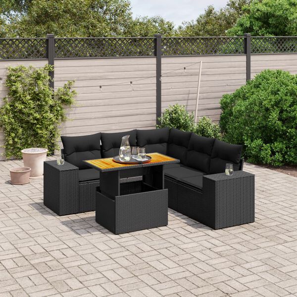 vidaXL Set Divano da Giardino 6 pz con Cuscini Nero in Polyrattan