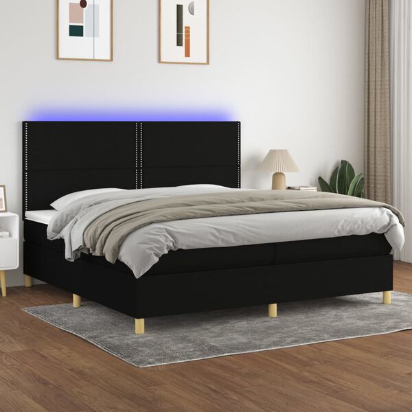 vidaXL Letto a Molle Materasso e LED Nero 200x200cm in Tessuto