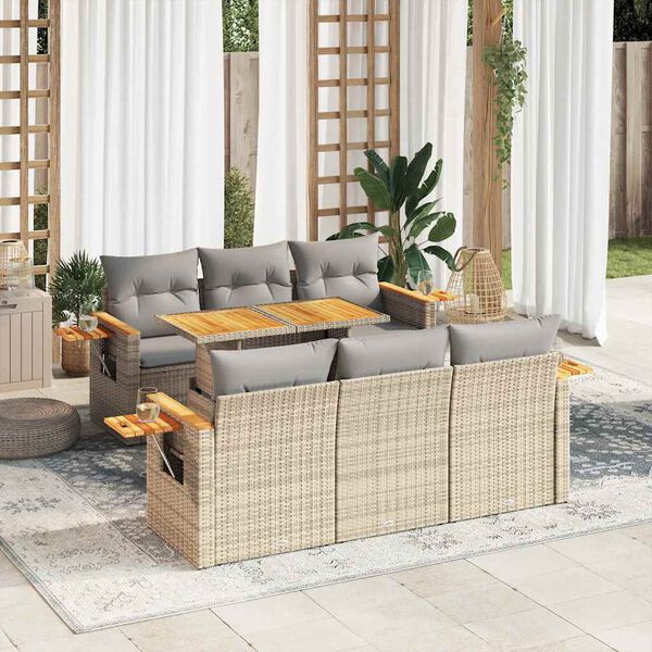 vidaXL Set Divani da Giardino 7 pz con Cuscini Beige Polyrattan Acacia