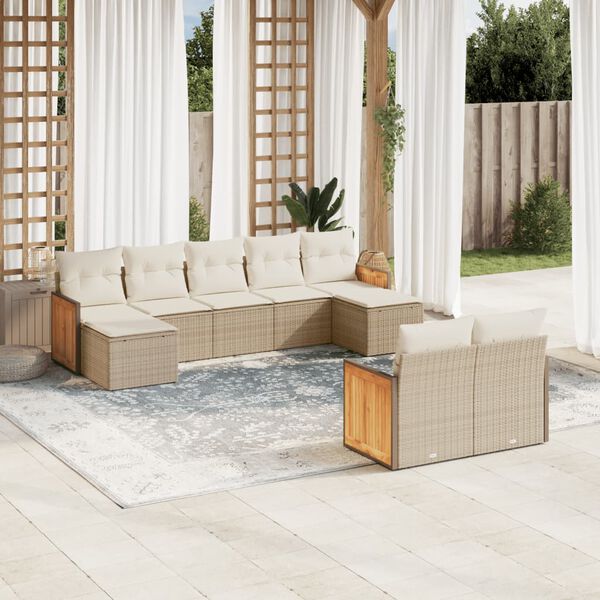 vidaXL Set Divano da Giardino 9 pz con Cuscini Beige in Polyrattan