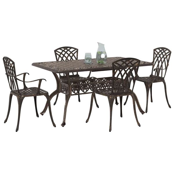 vidaXL Set da Pranzo per Giardino 5 pcs Bronzo Alluminio