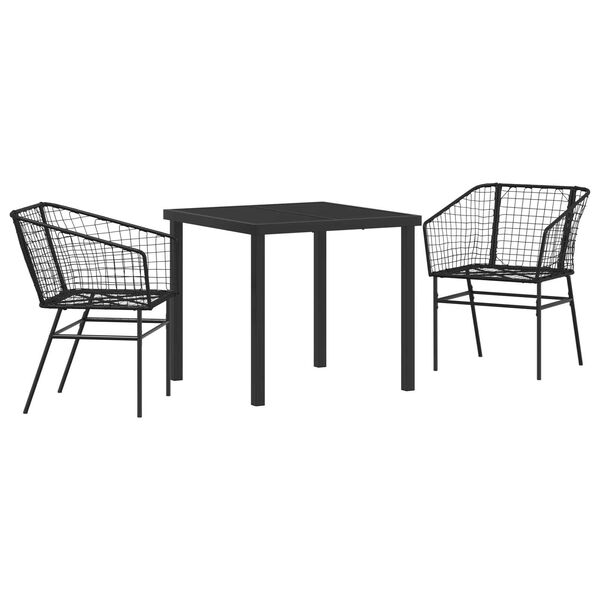 vidaXL Set da Pranzo per Giardino 3 pcs Nero polyrattan